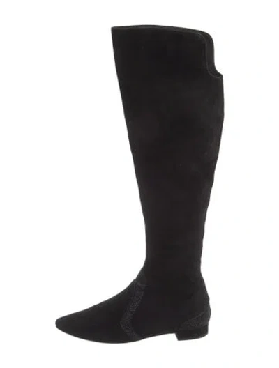 Pre-owned René Caovilla Suede Crystal Embellishments Boots In Black
