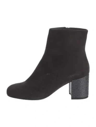 Pre-owned René Caovilla Suede Crystal Embellishments Boots In Black