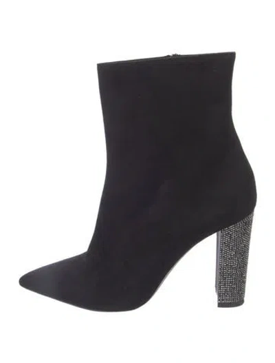 Pre-owned René Caovilla Suede Crystal Embellishments Boots In Black