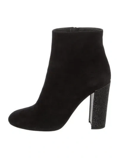 Pre-owned René Caovilla Suede Crystal Embellishments Boots In Black