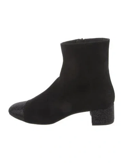 Pre-owned René Caovilla Suede Crystal Embellishments Boots In Blue