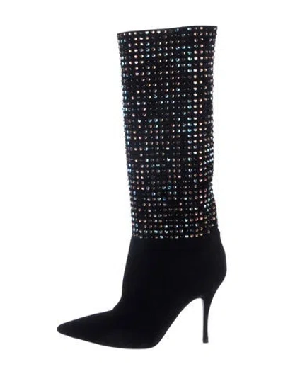 Pre-owned René Caovilla Suede Crystal Embellishments Boots In Blue