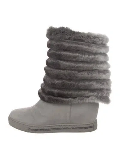 Pre-owned René Caovilla Suede Crystal Embellishments Boots In Gray