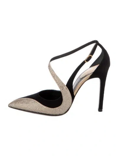 Pre-owned René Caovilla Suede Crystal Embellishments D'orsay Pumps In Black