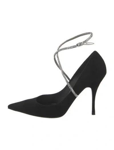 Pre-owned René Caovilla Suede Crystal Embellishments D'orsay Pumps In Black