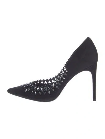 Pre-owned René Caovilla Suede Crystal Embellishments D'orsay Pumps W/ Tags In Black