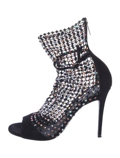 Pre-owned René Caovilla Suede Crystal Embellishments Gladiator Sandals In Blue