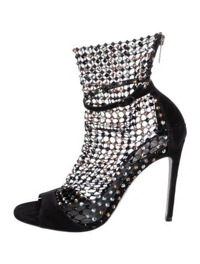 Pre-owned René Caovilla Suede Crystal Embellishments Gladiator Sandals In Multi