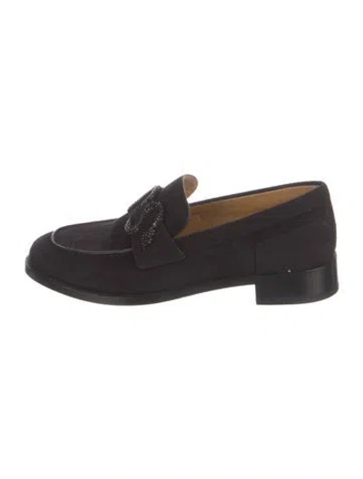 Pre-owned René Caovilla Suede Crystal Embellishments Loafers In Black