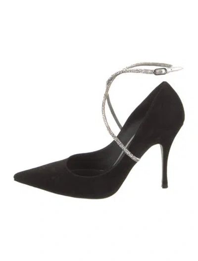 Pre-owned René Caovilla Suede Crystal Embellishments Pumps In Black