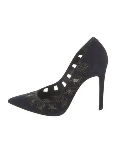 Pre-owned René Caovilla Suede Crystal Embellishments Pumps In Blue