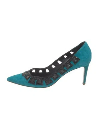 Pre-owned René Caovilla Suede Crystal Embellishments Pumps In Green