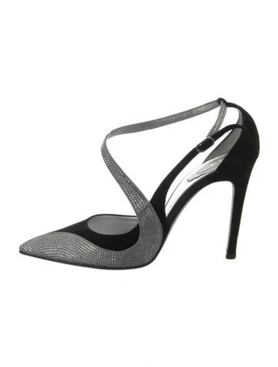 Pre-owned René Caovilla Suede Crystal Embellishments Pumps In Metallic/silver