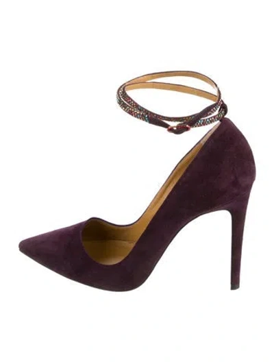 Pre-owned René Caovilla Suede Crystal Embellishments Pumps In Purple