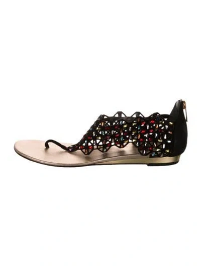 Pre-owned René Caovilla Suede Crystal Embellishments Sandals In Black