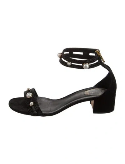 Pre-owned René Caovilla Suede Crystal Embellishments Sandals In Black