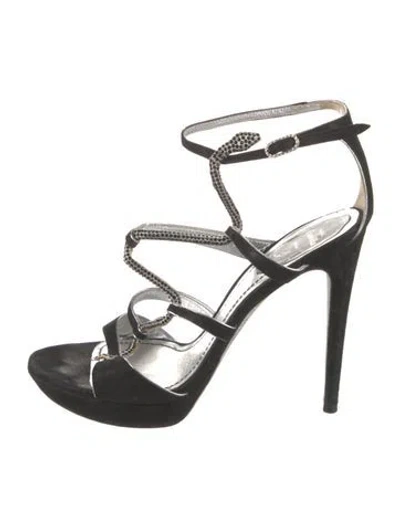 Pre-owned René Caovilla Suede Crystal Embellishments Sandals In Black