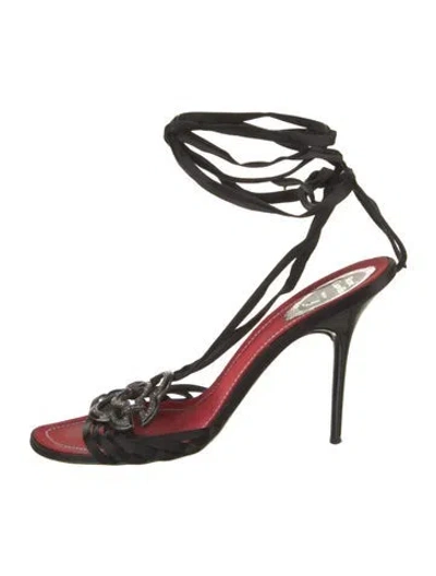 Pre-owned René Caovilla Suede Crystal Embellishments Sandals In Black