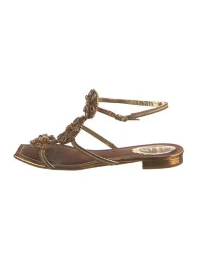 Pre-owned René Caovilla Suede Crystal Embellishments Sandals In Brown