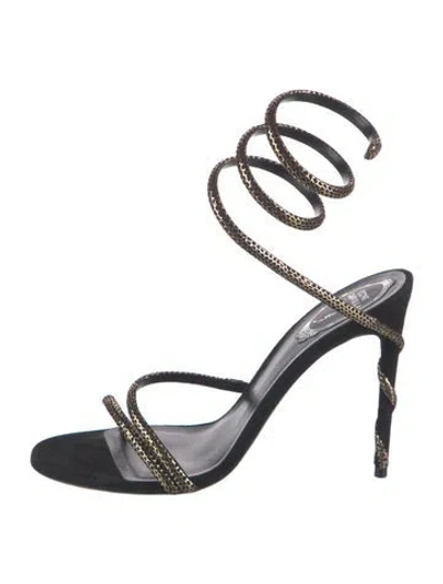 Pre-owned René Caovilla Suede Crystal Embellishments Sandals In Multi