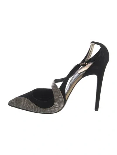 Pre-owned René Caovilla Suede Crystal Embellishments Slingback Pumps In Black