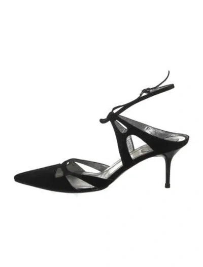 Pre-owned René Caovilla Suede Crystal Embellishments Slingback Pumps In Black