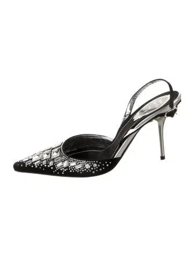 Pre-owned René Caovilla Suede Crystal Embellishments Slingback Pumps In Black