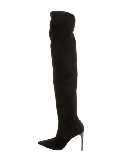 Pre-owned René Caovilla Suede Crystal Embellishments Sock Boots In Black