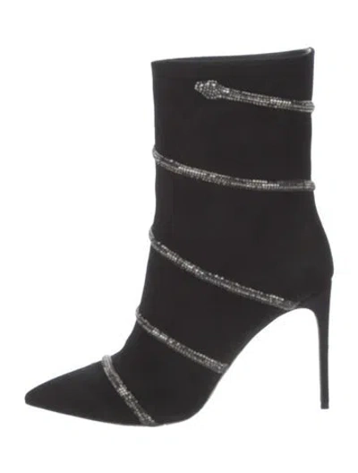 Pre-owned René Caovilla Suede Crystal Embellishments Sock Boots W/ Tags In Black