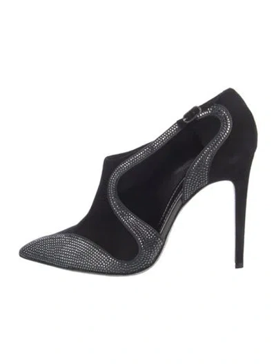 Pre-owned René Caovilla Suede Crystal Embellishments T-strap Pumps In Black