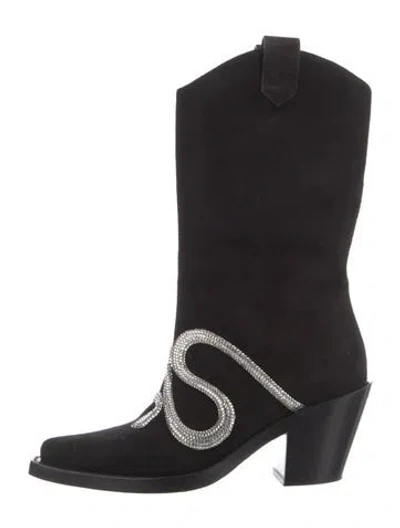 Pre-owned René Caovilla Suede Crystal Embellishments Western Boots In Multi