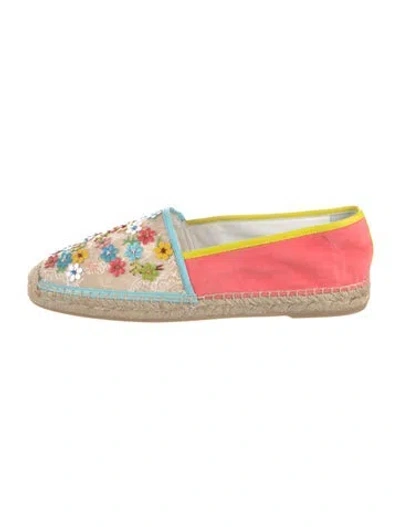 Pre-owned René Caovilla Suede Floral Print Espadrille Sneakers In Pink