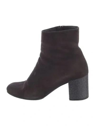 Pre-owned René Caovilla Suede Glitter Accents Boots In Brown