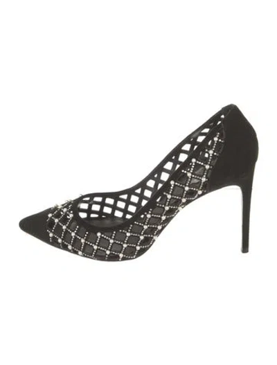 Pre-owned René Caovilla Suede Lace Pattern Pumps In Black