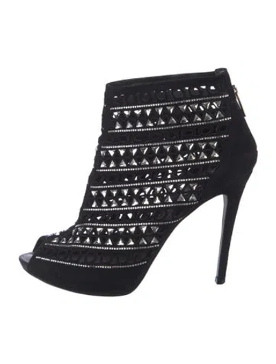 Pre-owned René Caovilla Suede Lace Pattern Pumps In Black