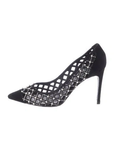 Pre-owned René Caovilla Suede Lace Pattern Pumps In Blue