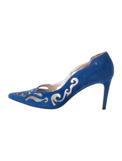 Pre-owned René Caovilla Suede Lace Pattern Pumps In Blue