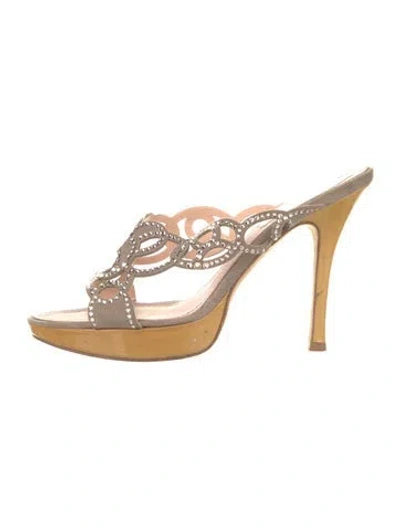 Pre-owned René Caovilla Suede Lace Pattern Sandals In Gray