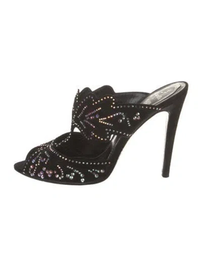 Pre-owned René Caovilla Suede Mules In Black