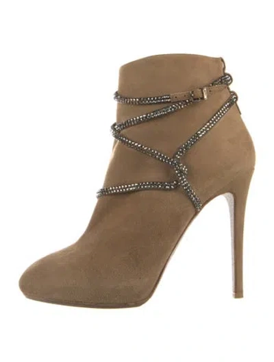 Pre-owned René Caovilla Suede Patterned Boots In Neutral