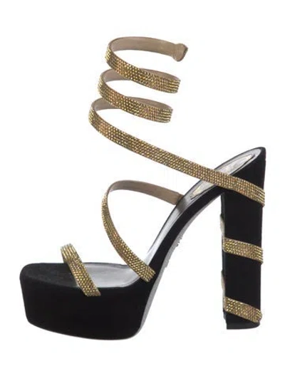 Pre-owned René Caovilla Suede Patterned Pumps In Black