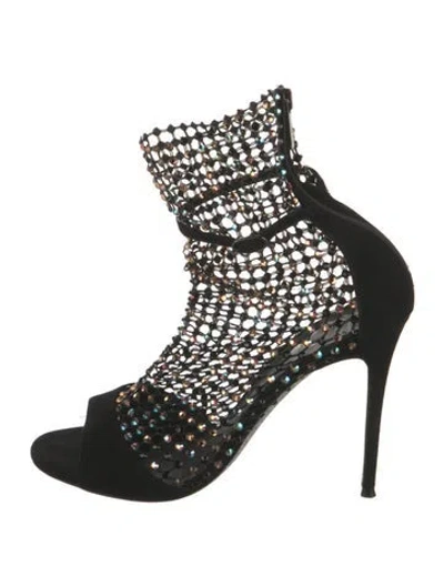 Pre-owned René Caovilla Suede Patterned Sandals In Black