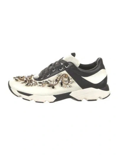 Pre-owned René Caovilla Suede Patterned Sneakers In Black/white
