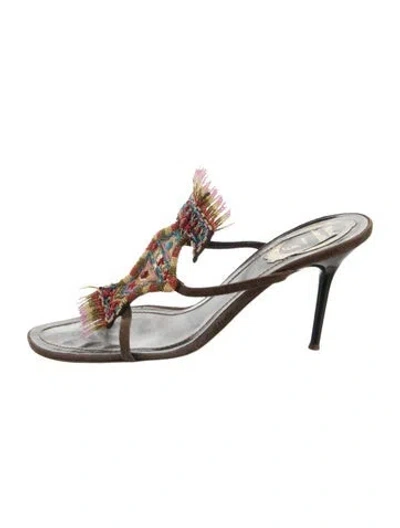 Pre-owned René Caovilla Suede Patterned T-strap Sandals In Multi