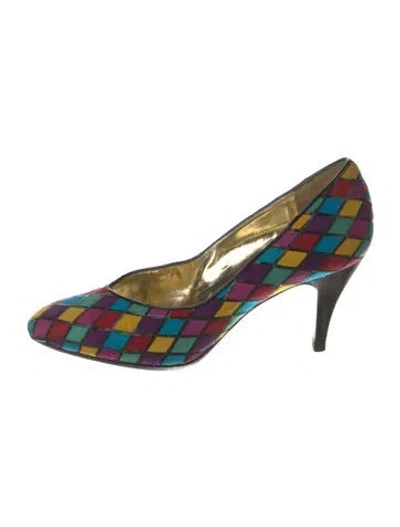 Pre-owned René Caovilla Suede Printed Slingback Pumps In Purple