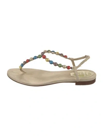 Pre-owned René Caovilla Suede Sandals In Neutral