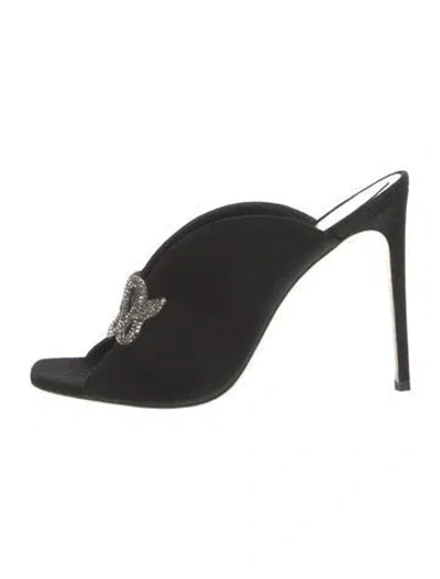 Pre-owned René Caovilla Suede Slides In Black