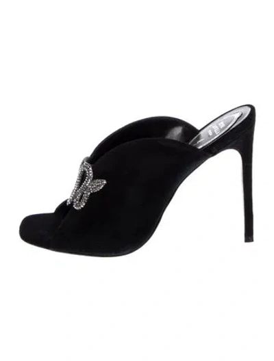 Pre-owned René Caovilla Suede Slides In Black
