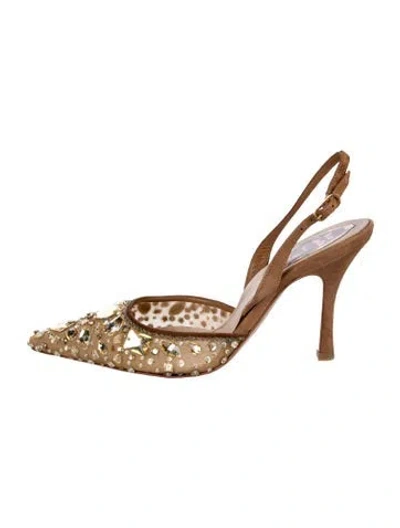 Pre-owned René Caovilla Suede Slingback Pumps In Gold