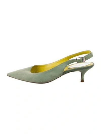 Pre-owned René Caovilla Suede Slingback Pumps In Green